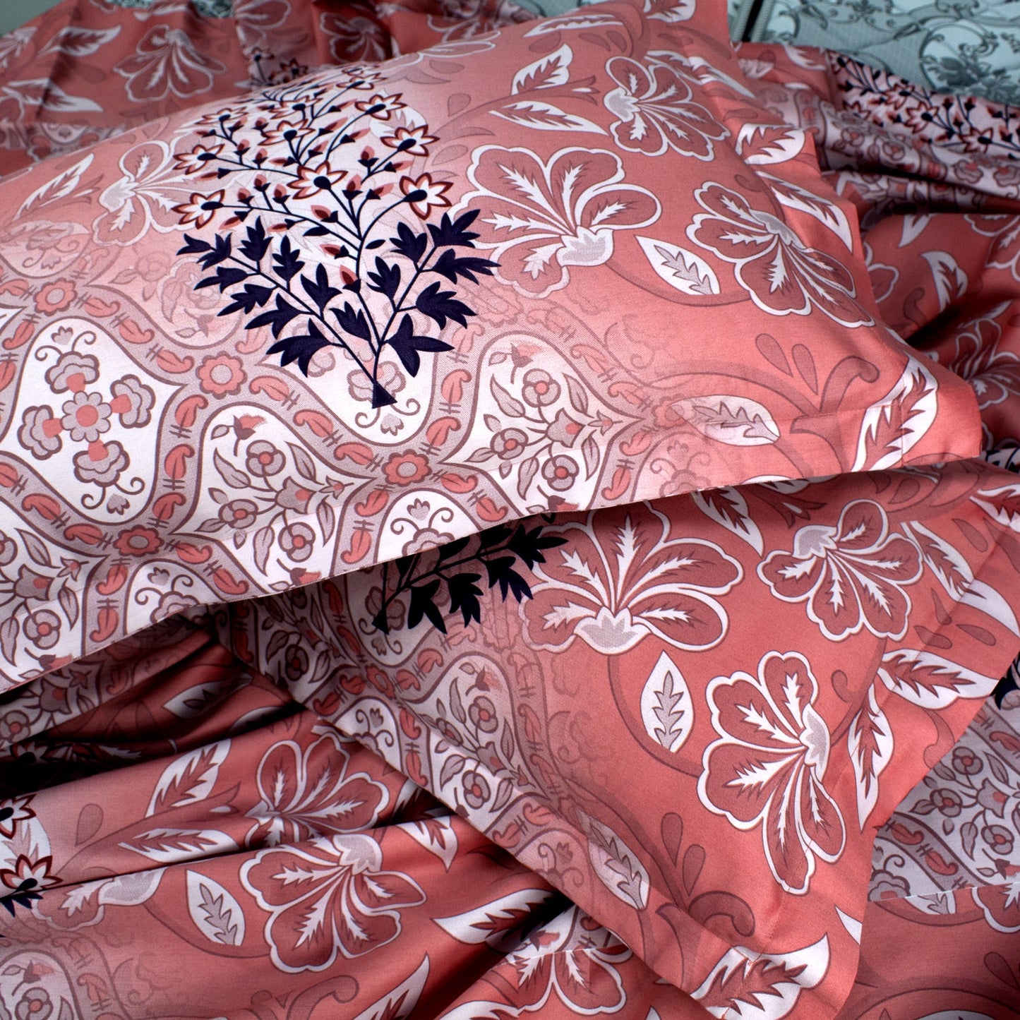 Premium Cotton Bedsheet - Peach Coral Print