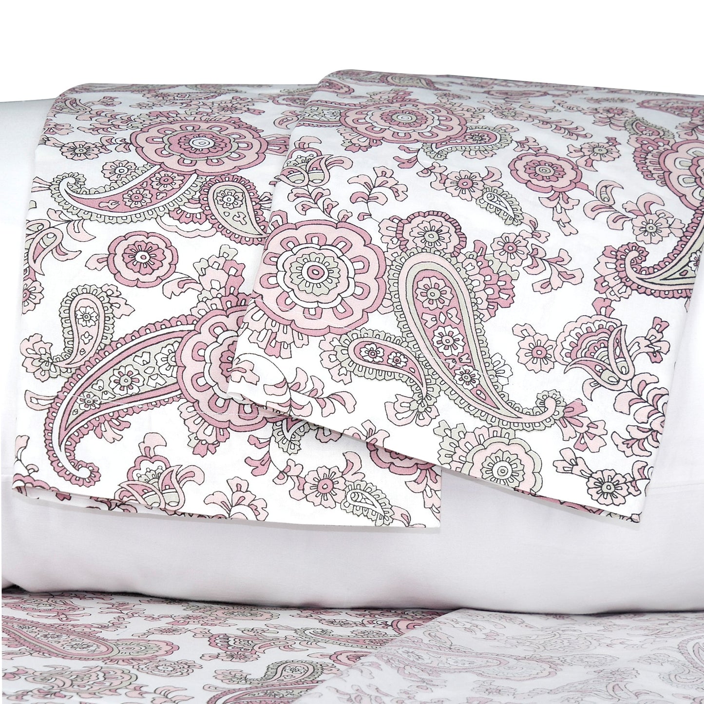 Premium Cotton Bedsheet - Pink Paisley
