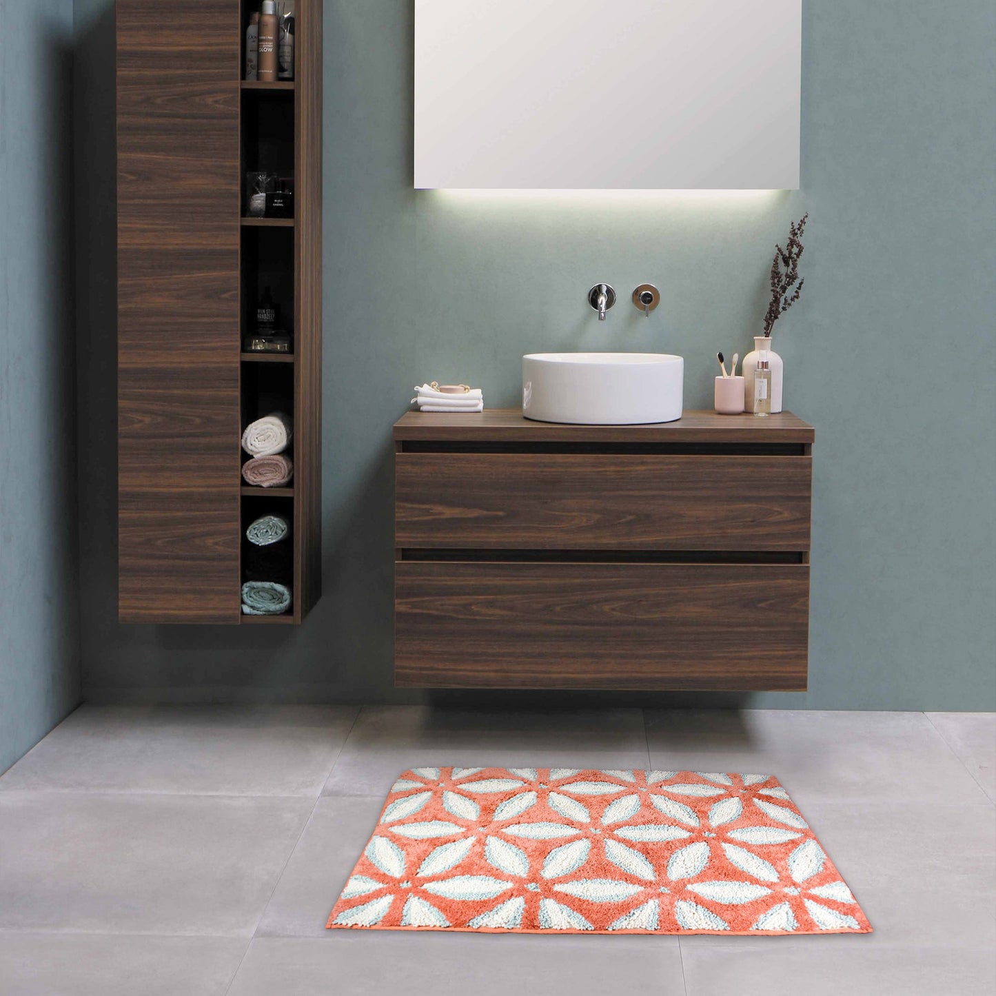 Cotton Bath Rug Orange Daisy 50x80cm
