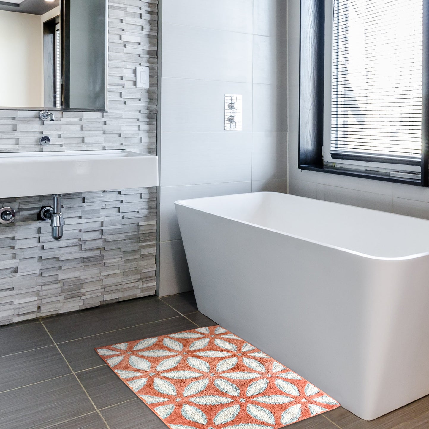 Cotton Bath Rug Orange Daisy 50x80cm