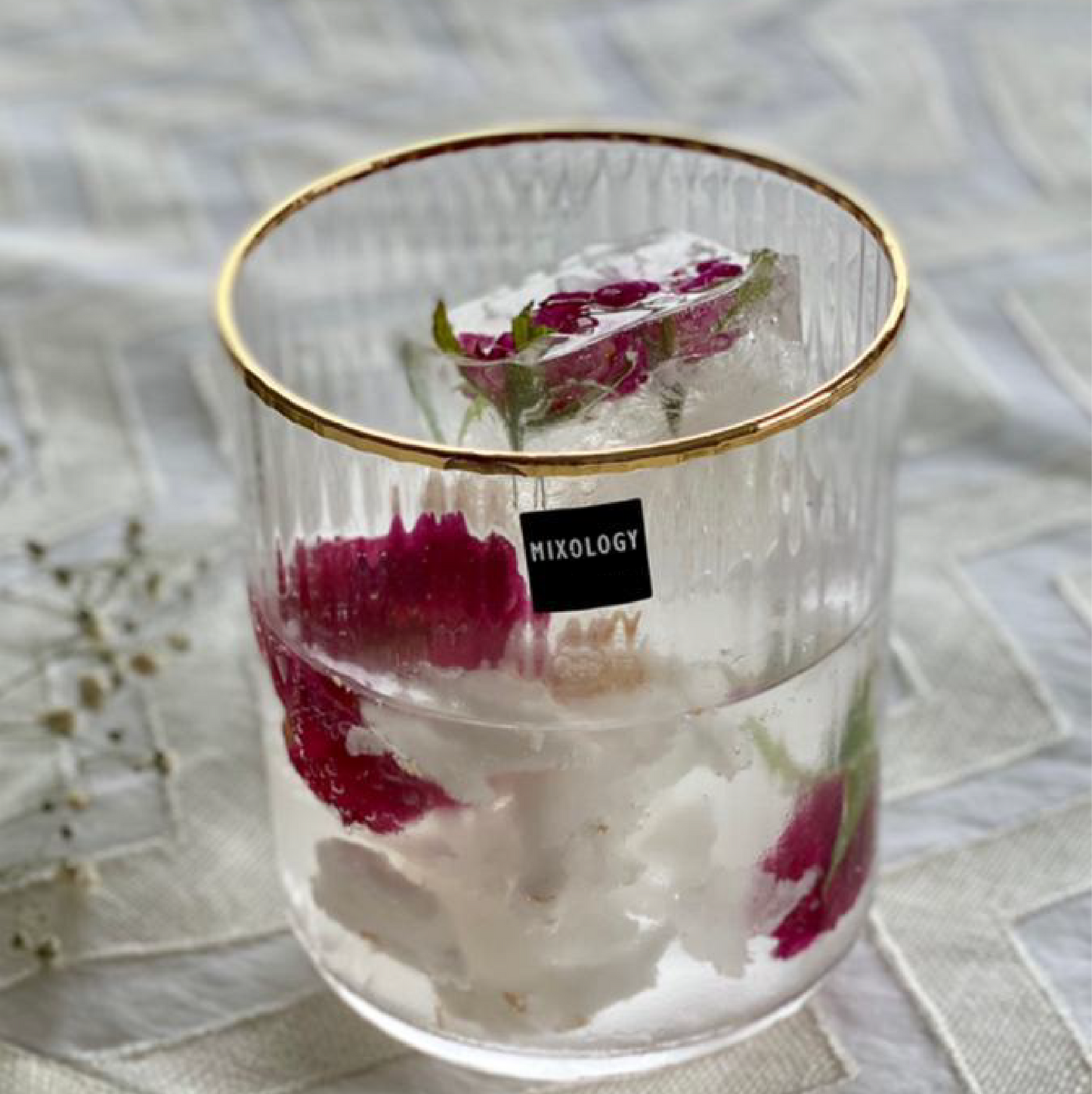 Ribbed Gold Rim Tumbler Cocktail Glass Set of 2