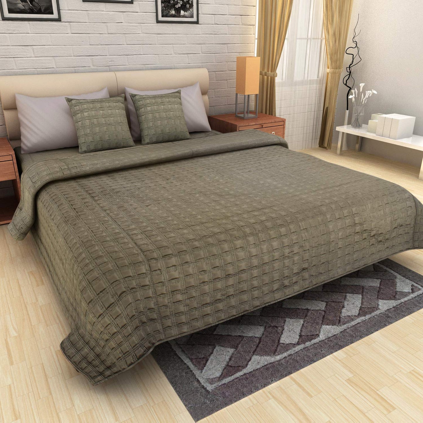 Faux Silk Quilted Bedcover - Silver Grey