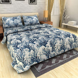 Premium Cotton Bedsheet - White & Blue