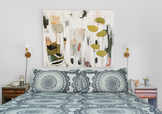 Premium Cotton Bedsheet - Grey Mandala
