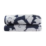 Cotton Luxurious White and Navy Floral Towel