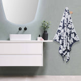 Cotton Luxurious White and Navy Floral Towel