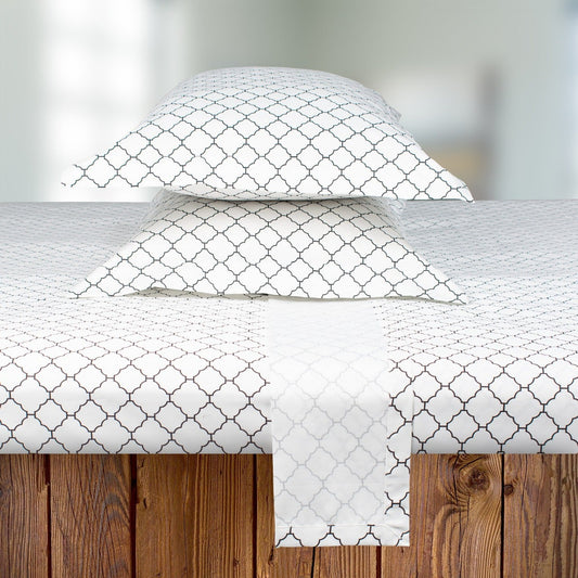 Premium Cotton Bedsheet - White Black Mosaic